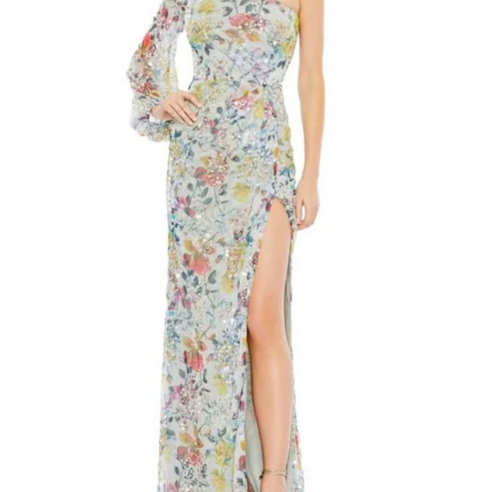 Mac Duggal Floral Sequin One Shoulder Gown